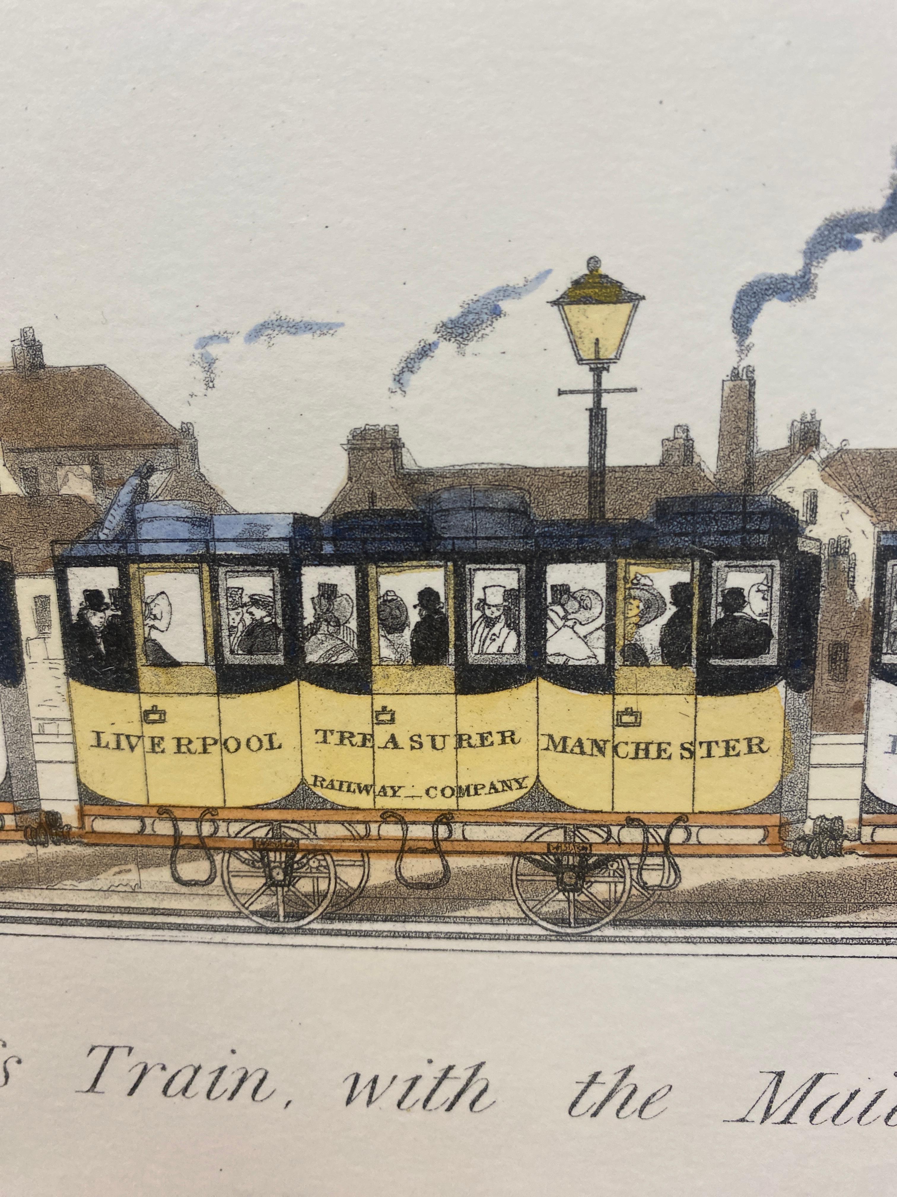 Italian Contemporary Hand Painted Print English First Class Mail Train 2 of 2 For Sale 5