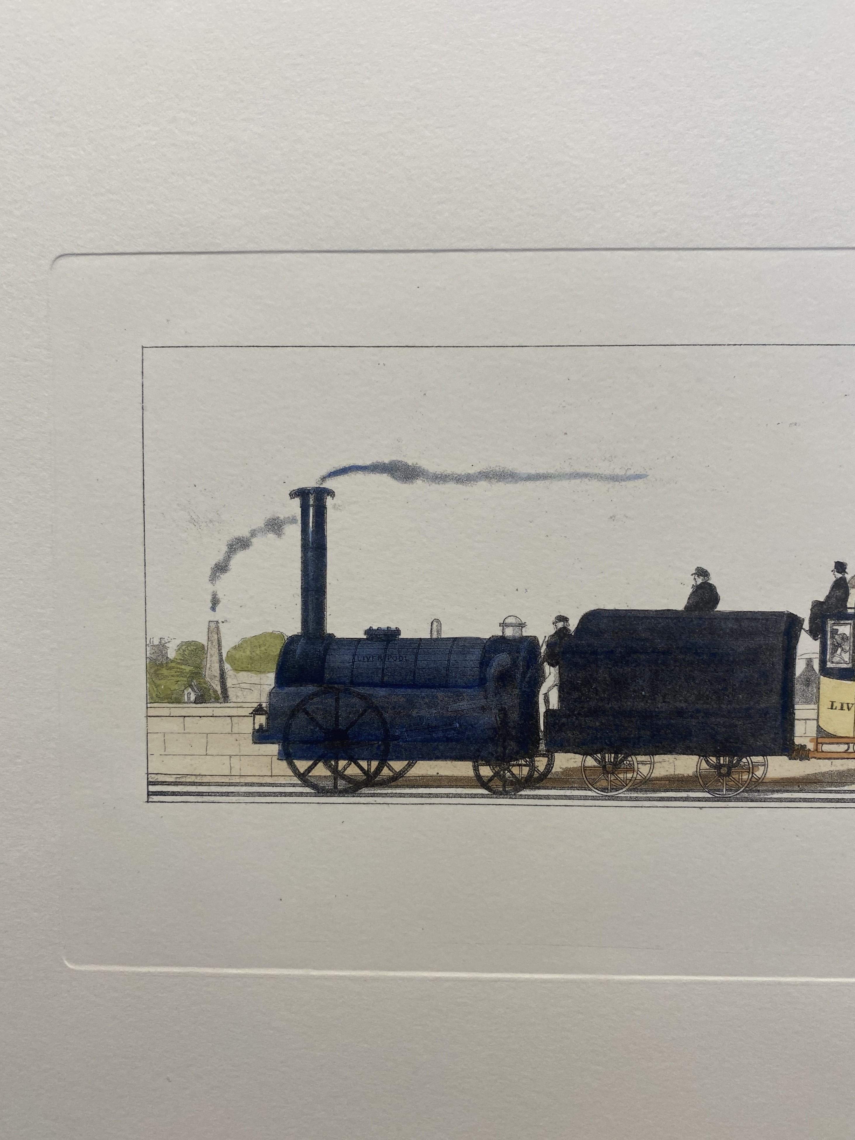 Hand-Painted Italian Contemporary Hand Painted Print English First Class Mail Train 2 of 2 For Sale