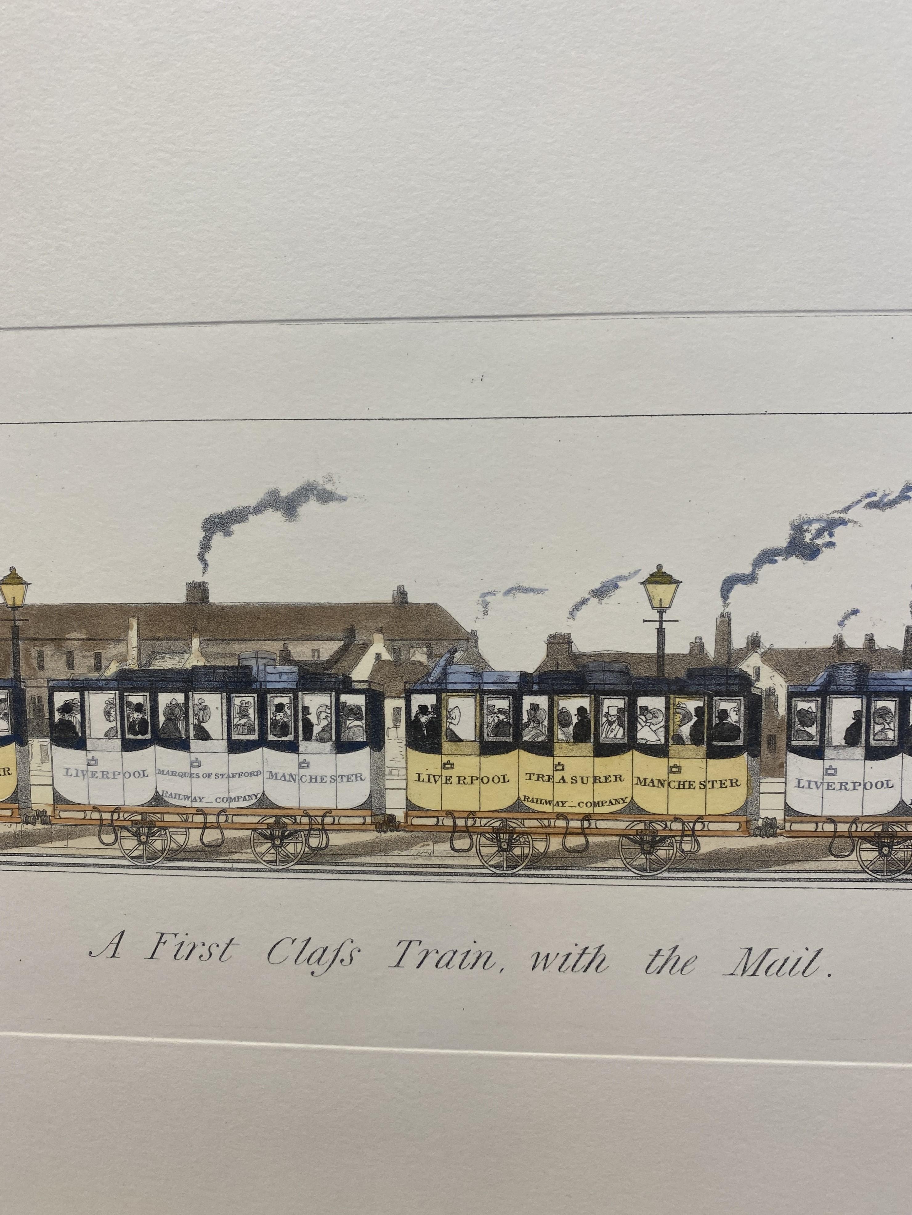 Paper Italian Contemporary Hand Painted Print English First Class Mail Train 2 of 2 For Sale