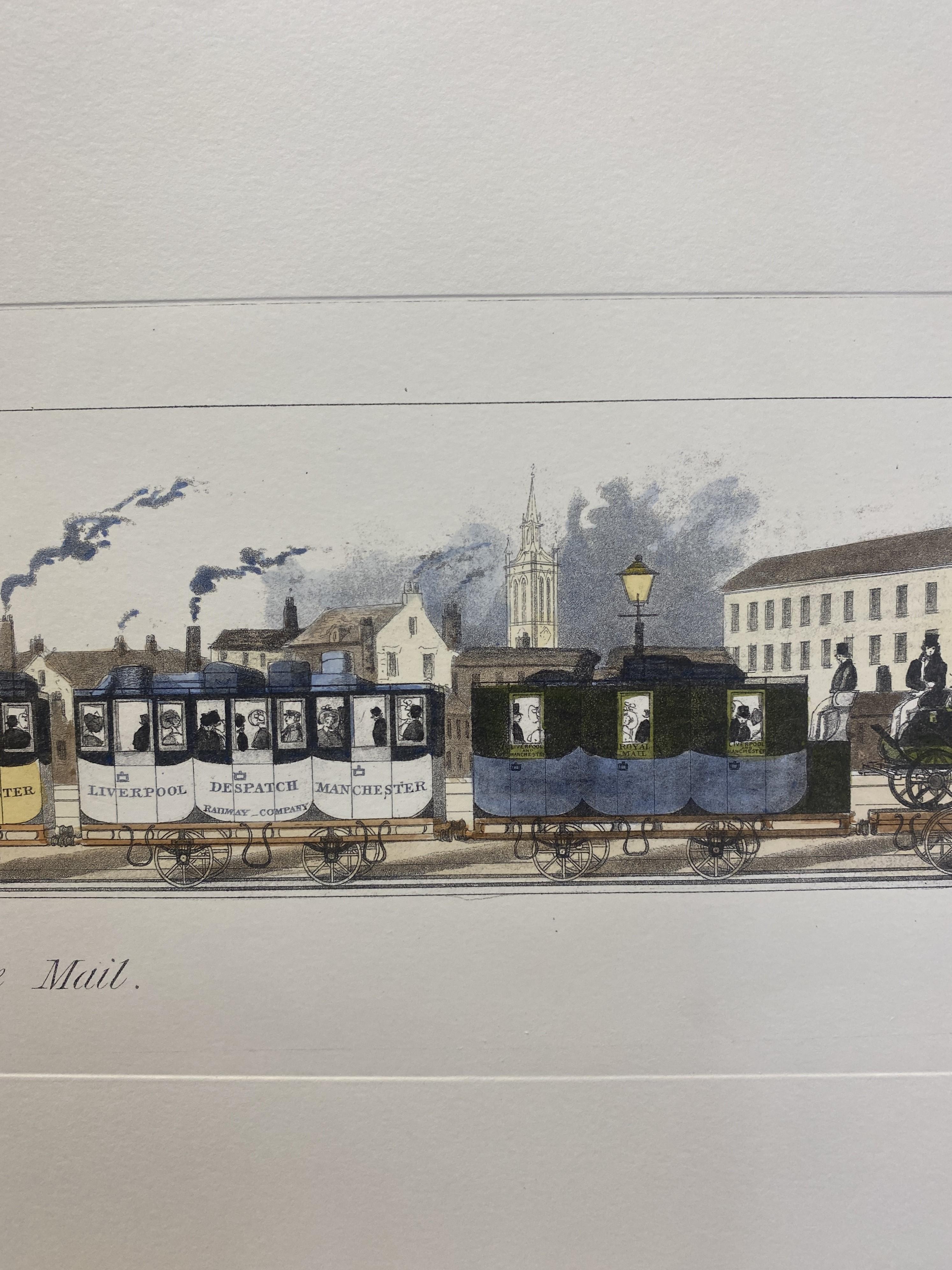 Italian Contemporary Hand Painted Print English First Class Mail Train 2 of 2 For Sale 1