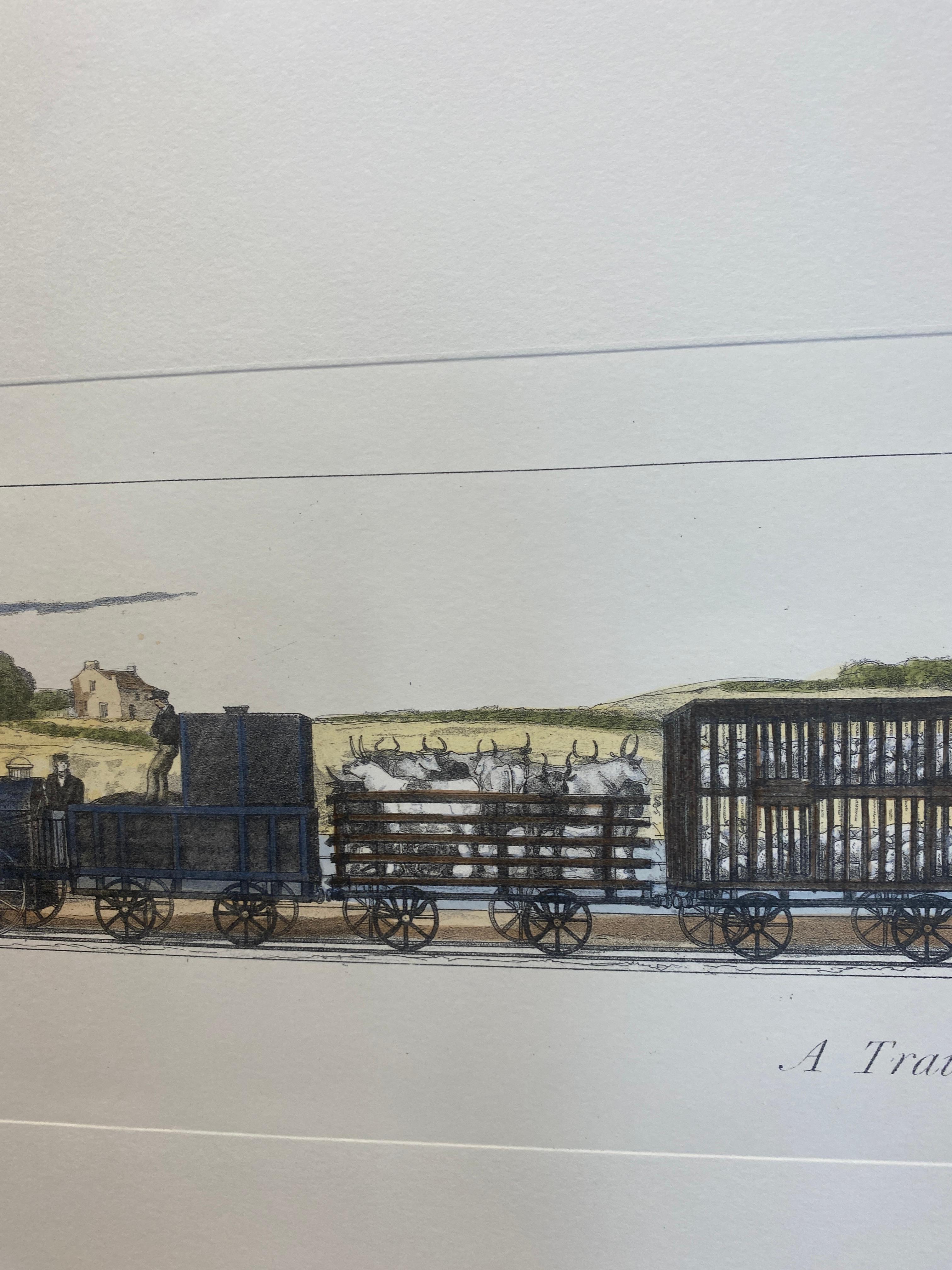 Paper Italian Contemporary Hand Painted Print English Freight Train 1 of 2 For Sale
