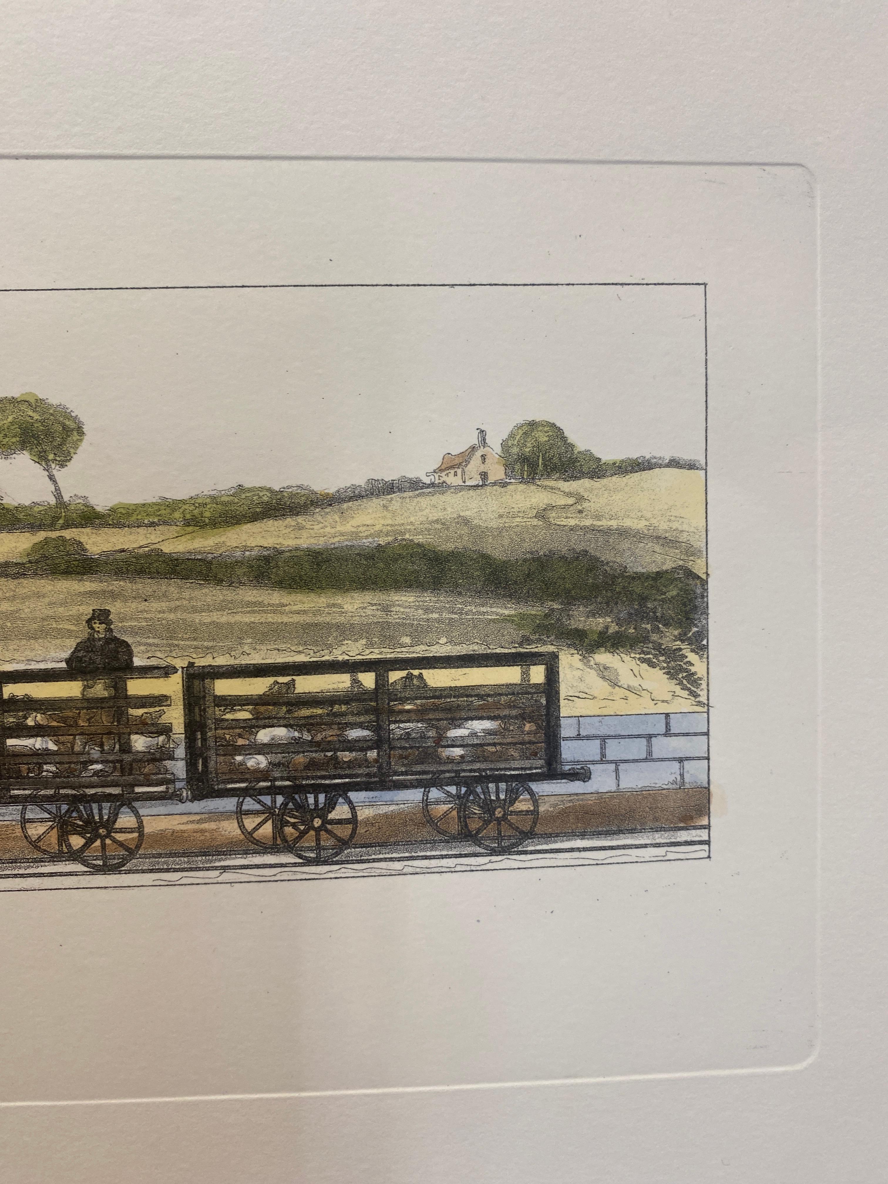 Italian Contemporary Hand Painted Print English Freight Train 1 of 2 For Sale 3
