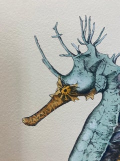Grabado Italiano Contemporáneo Pintado a Mano "Hippocampus Guttulatus", 1 de 2