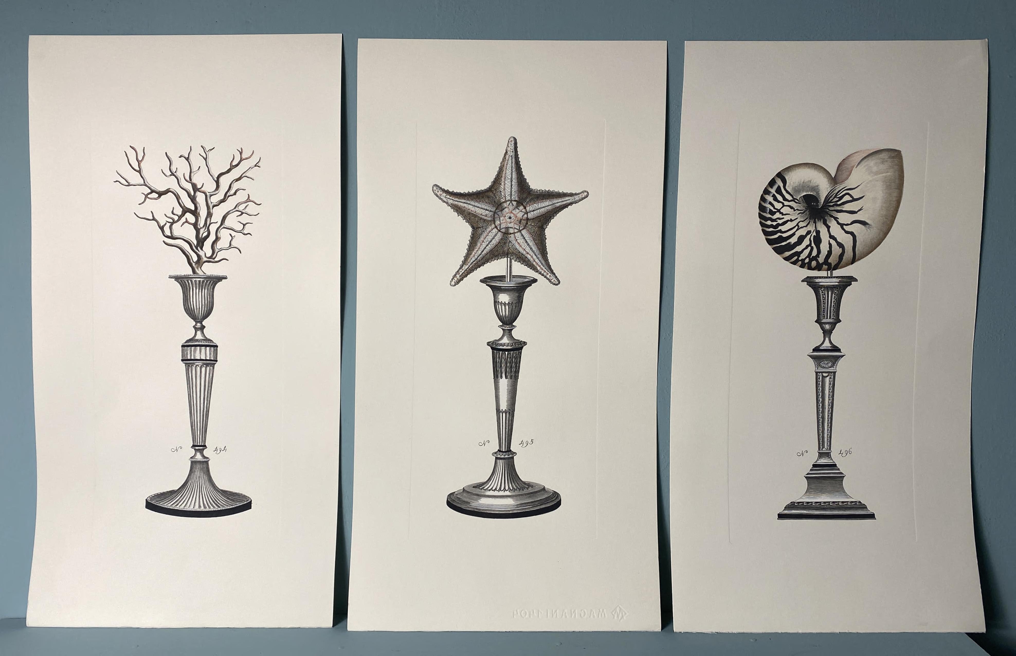 Paper Italian Contemporary Hand Painted Print Marina Candle Holder 