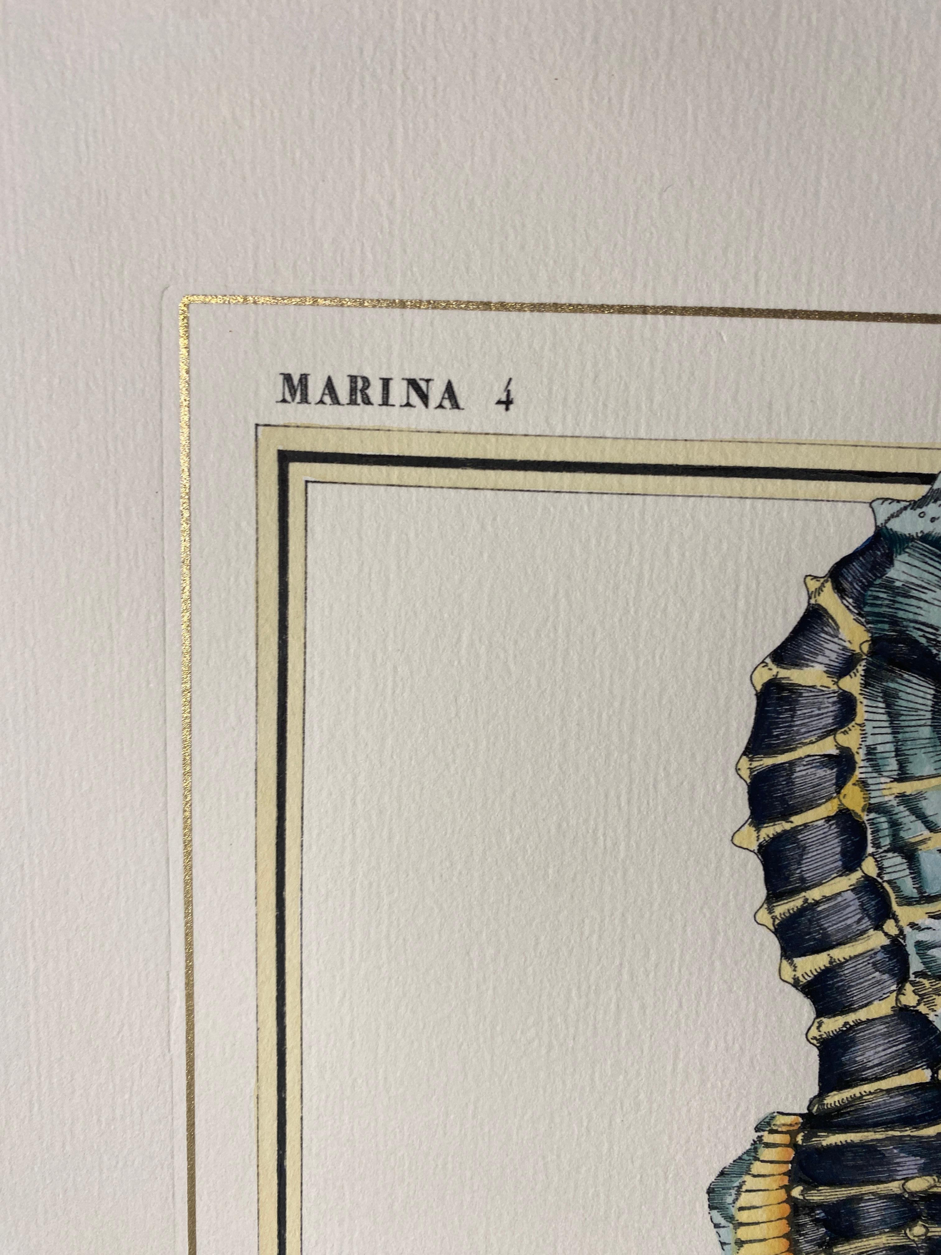 Hand-Painted Italian Contemporary Hand Painted Print Marina Gold 