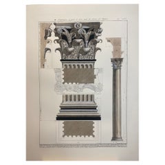 Italian Contemporary Hand Painted Print Pantheon Architectural Drawing 1 of 4