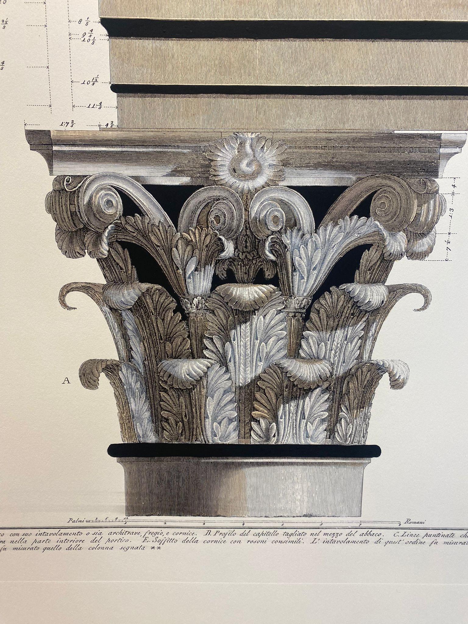 Hand-Painted Italian Contemporary Hand Painted Print Pantheon Architectural Drawing 3 of 4 For Sale