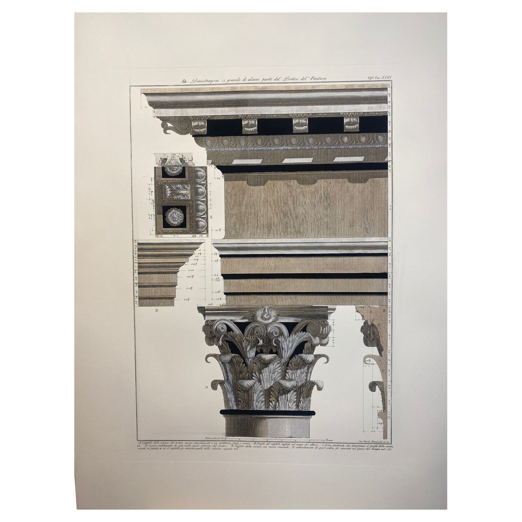 Drawing architectural italien contemporain de panthéon à imprimé peint à la main, 3 sur 4