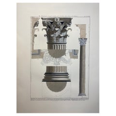 Italian Contemporary Hand Painted Print Pantheon Architectural Drawing 4 of 4