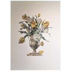 Vaso di tulipani giallo e bianco dipinto a mano contemporaneo italiano, stampa grande
