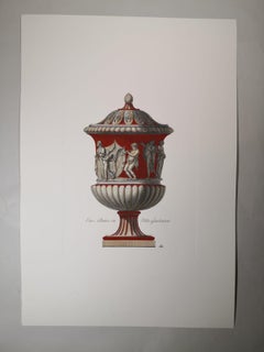 Italian Contemporary Hand Colored Pompeian Red Antique Vase Print 1 of 2