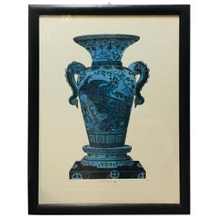  Vase italien contemporain peint à la main en porcelaine bleue avec cadre noir, 3 de 3 pièces