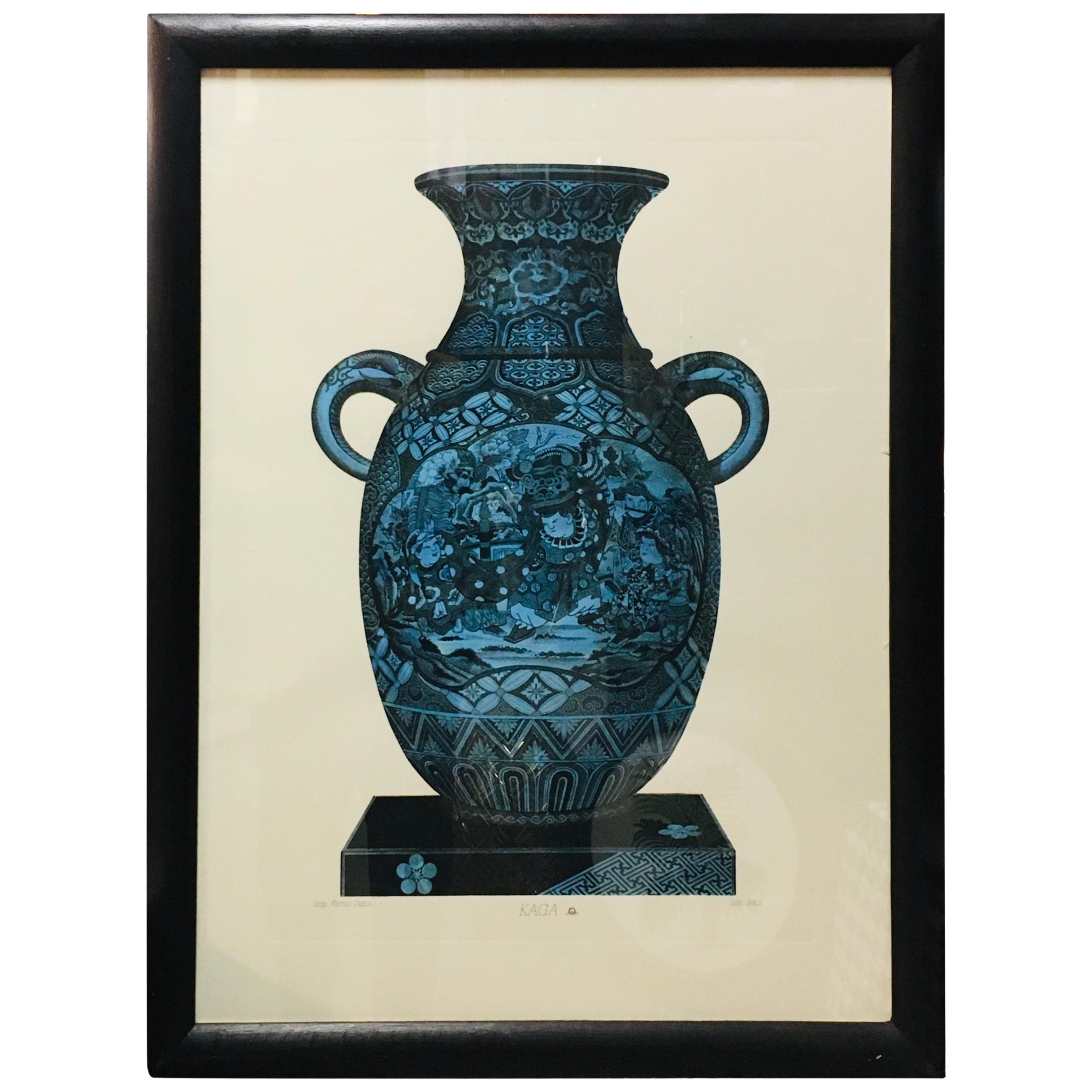  Italian Contemporary Hand Painted Blue China Vase Print with Black Frame 2 of 3