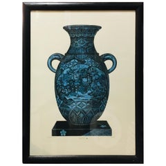  Italian Contemporary Hand Painted Blue China Vase Print with Black Frame 2 of 3