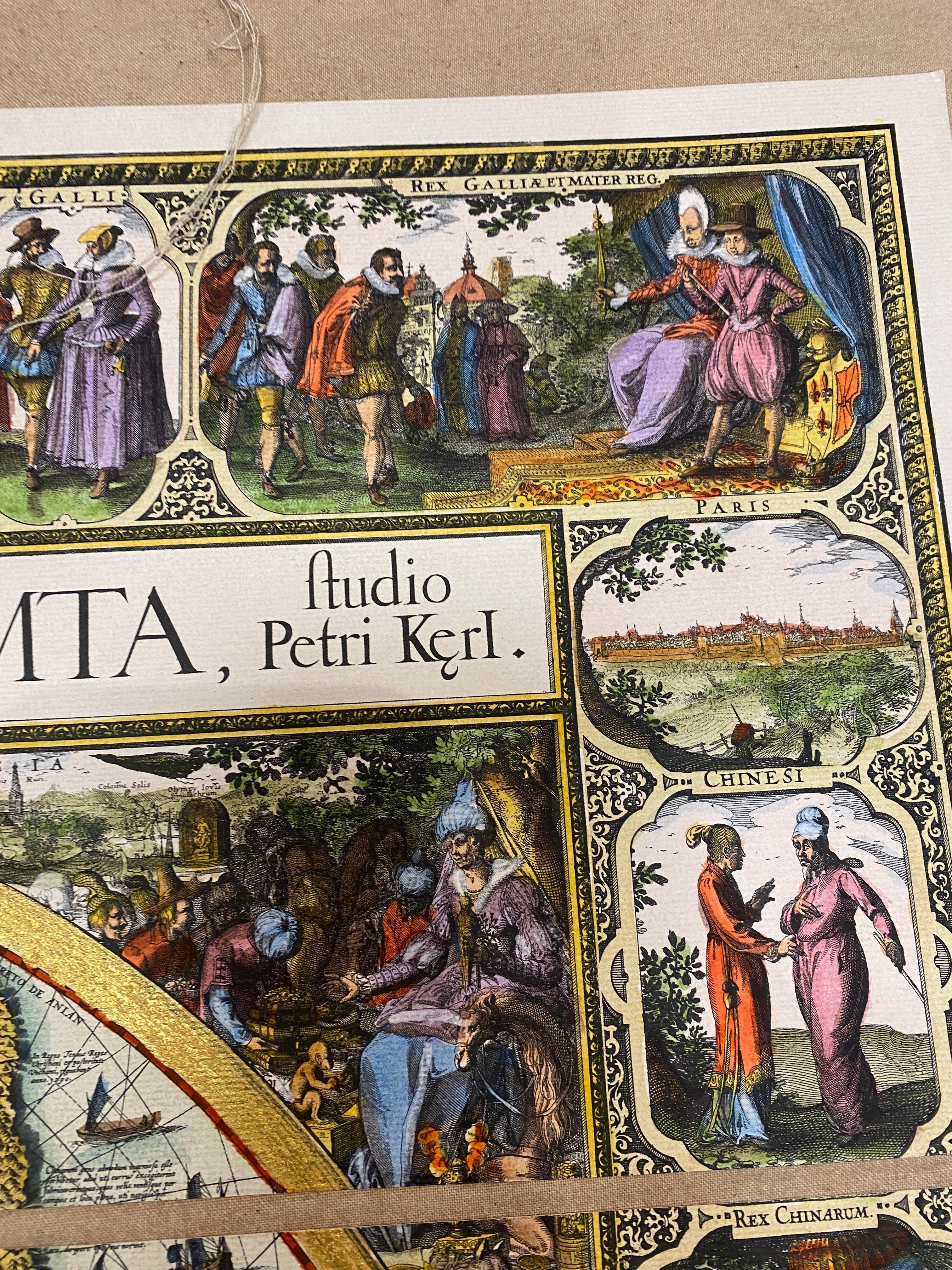 Carte ancienne italienne contemporaine imprimée à la main sur toile 