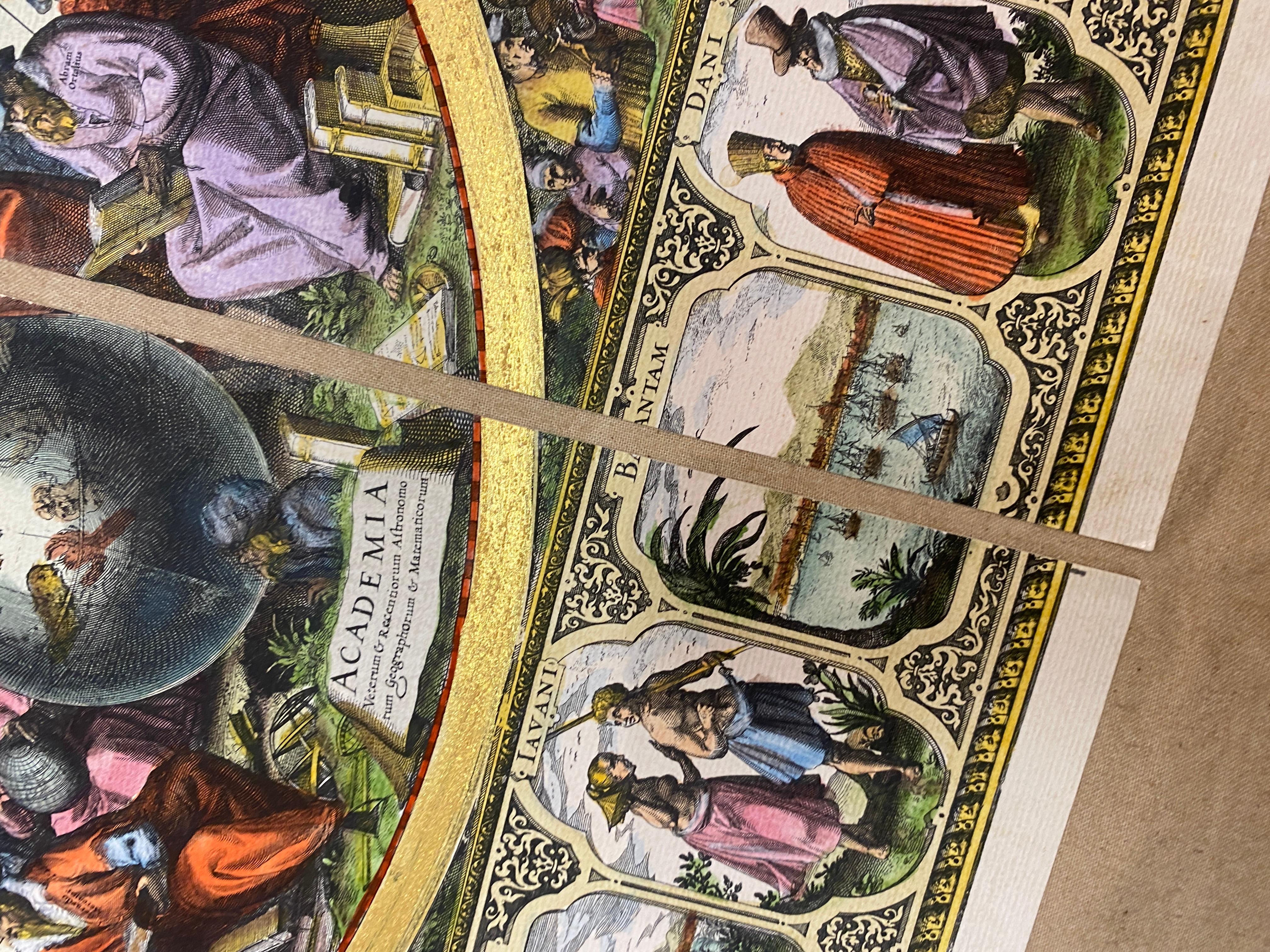 Carte ancienne italienne contemporaine imprimée à la main sur toile 
