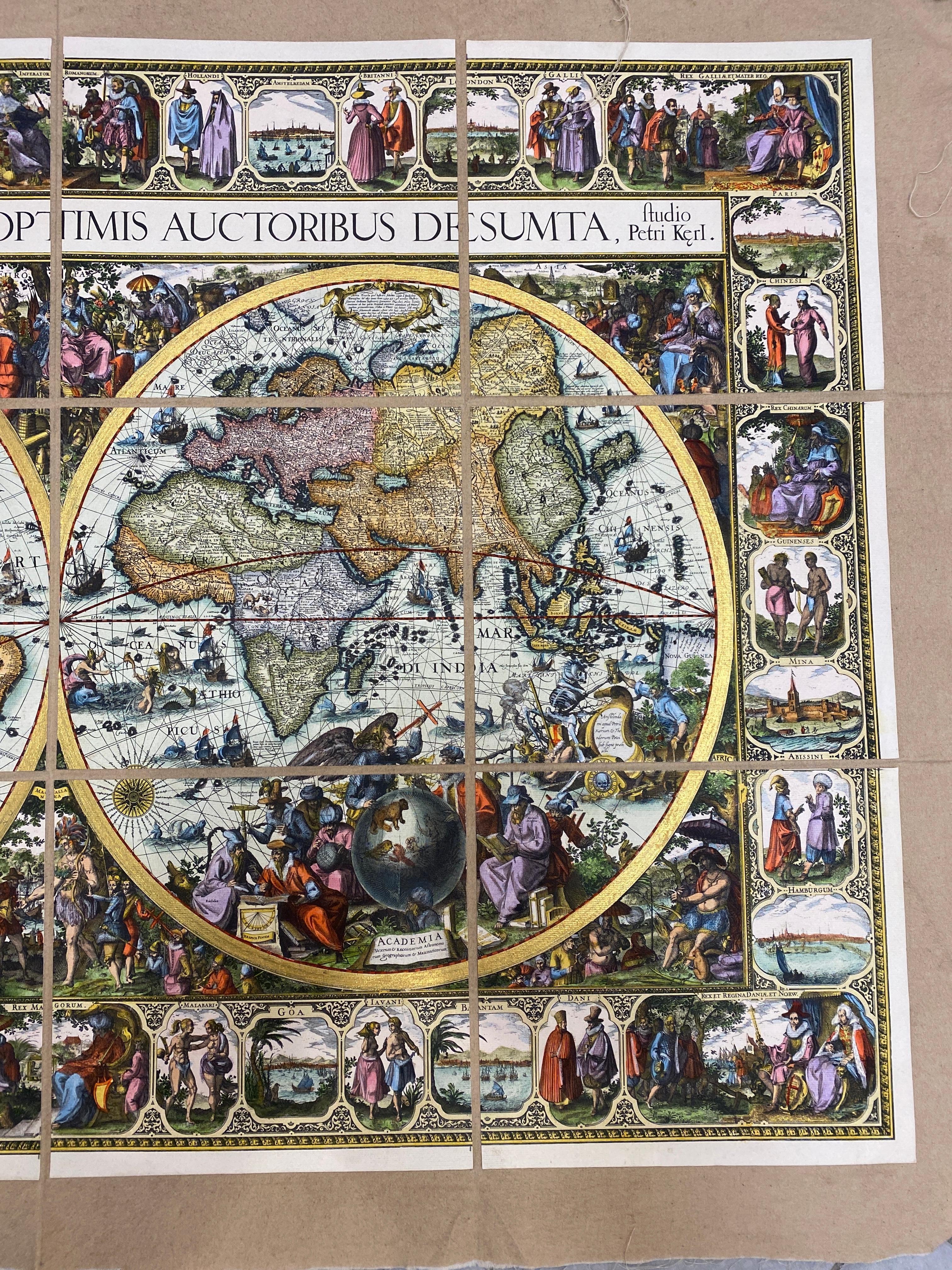 Italian Contemporary Handcolored Old Map Printed on Canvas 
