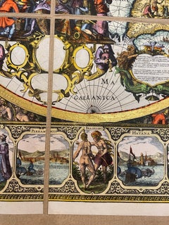 Italian Contemporary Handcolored Old Map Printed on Canvas "Planisphere Ethnics"