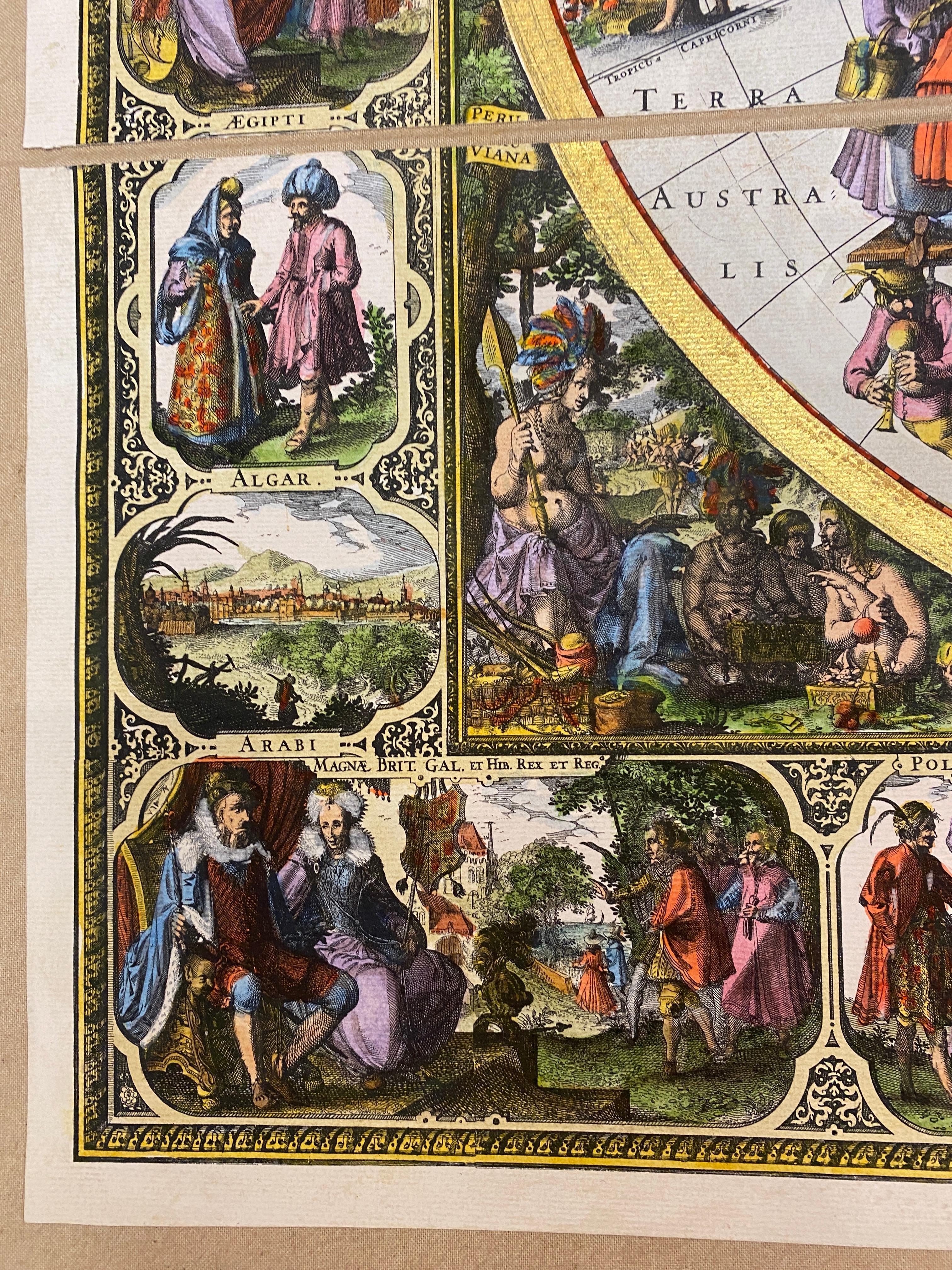 Carte ancienne italienne contemporaine imprimée à la main sur toile 