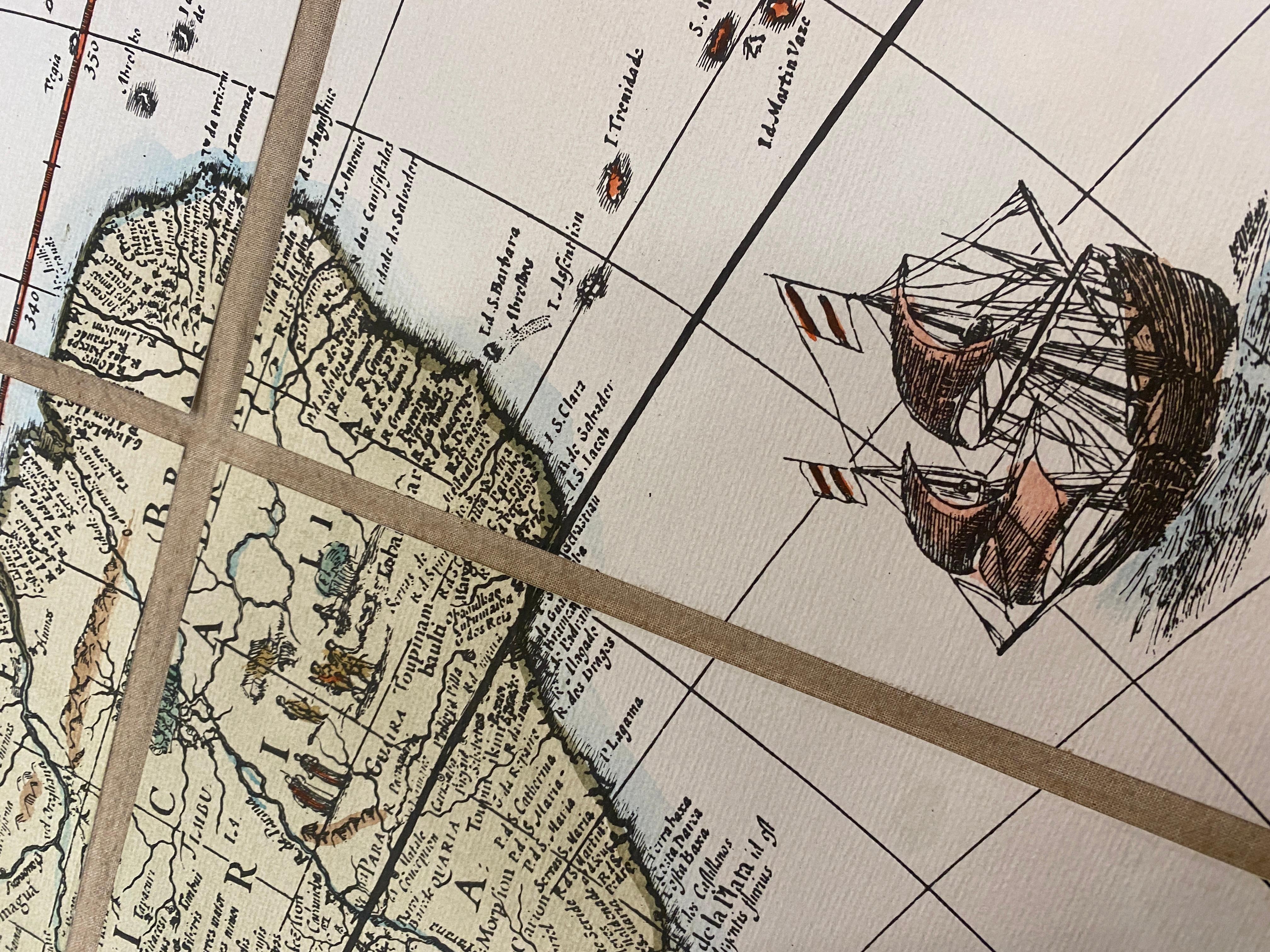 Mapa Antiguo Italiano Contemporáneo Coloreado a Mano Impreso en Lienzo 