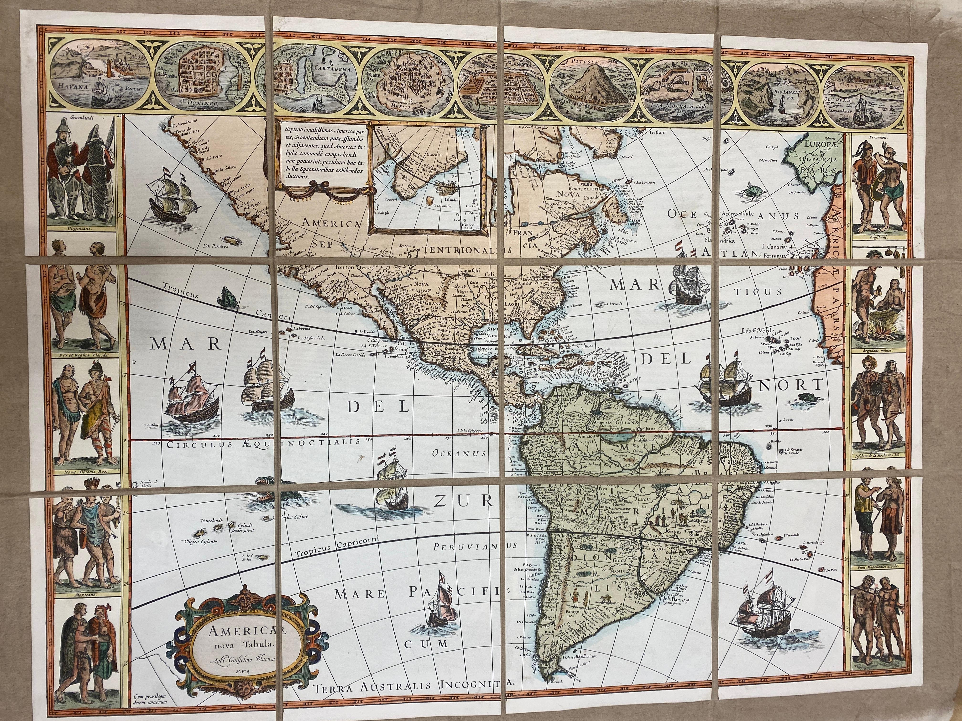Beautiful reproduction of an antique map showing th Planisfere, with continets, lands and their populations.
We can see with what mastery of joints and vivid colours the author depicts lands, , maps and different populations. 
The planisfers are