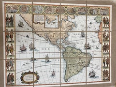 Italian Contemporary Handcolored Old Map Printed on Canvas "The Americas"