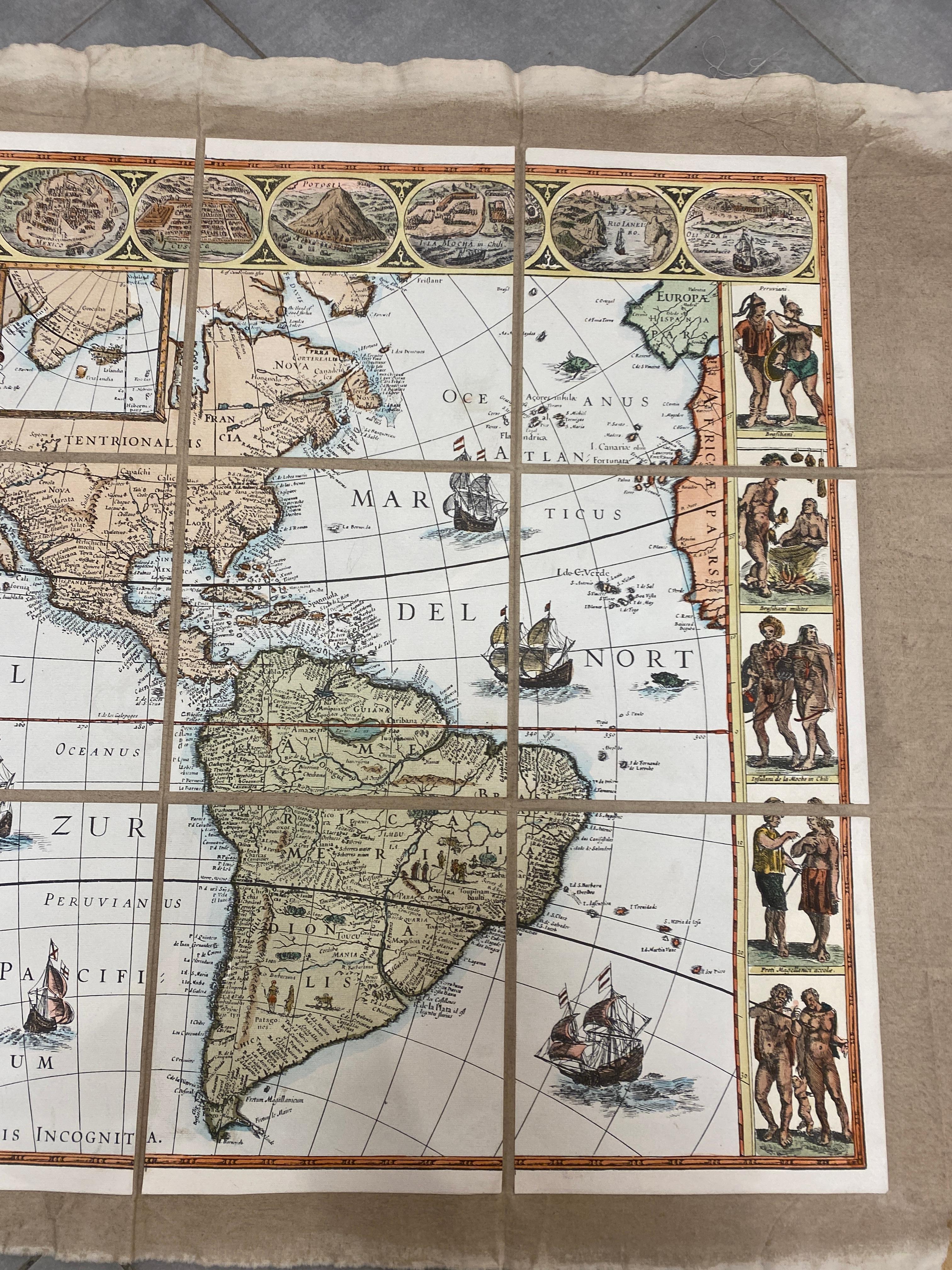 Mapa Antiguo Italiano Contemporáneo Coloreado a Mano Impreso en Lienzo 
