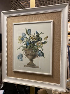 Gravure artisanale contemporaine italienne "Vase de tulipes" Cadre en bois et jute 1 de 2