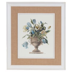 Gravure artisanale contemporaine italienne "Vase de tulipes" Cadre en bois et jute 1 de 2