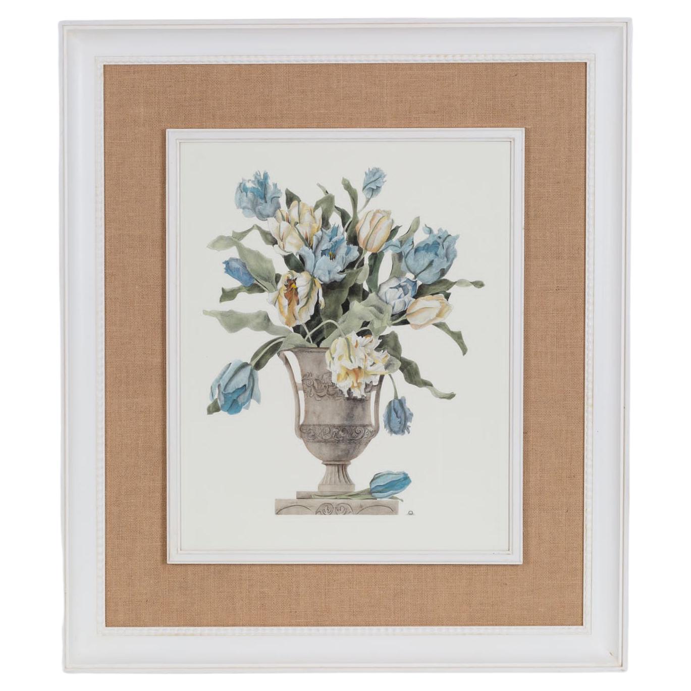 Italienische Contemporary HandCrafted Print "Tulip Vase" Holz und Jute Frame 2 von 2