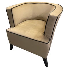 Italian Contemporary Light Creamy Velvet and Black Wood Bucket Armchair