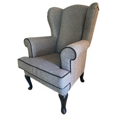 Sillón Bergère contemporáneo italiano de tela gris claro y madera negra