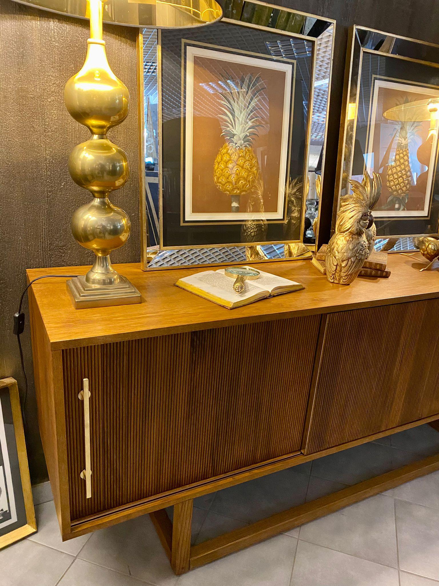 Italian Contemporary Mid-Century Style Geometric Woodand Brass Sideboard in vendita 6