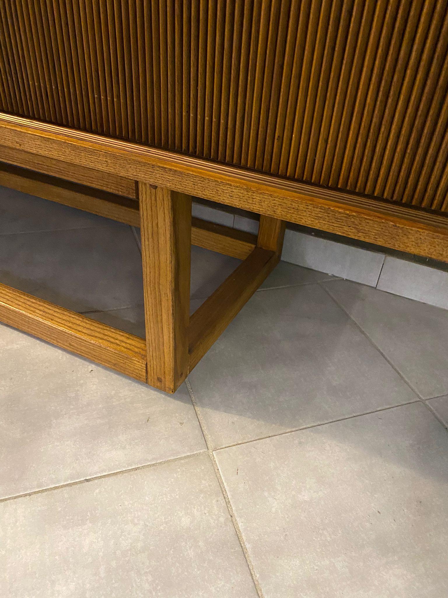 Italiano Italian Contemporary Mid-Century Style Geometric Woodand Brass Sideboard in vendita