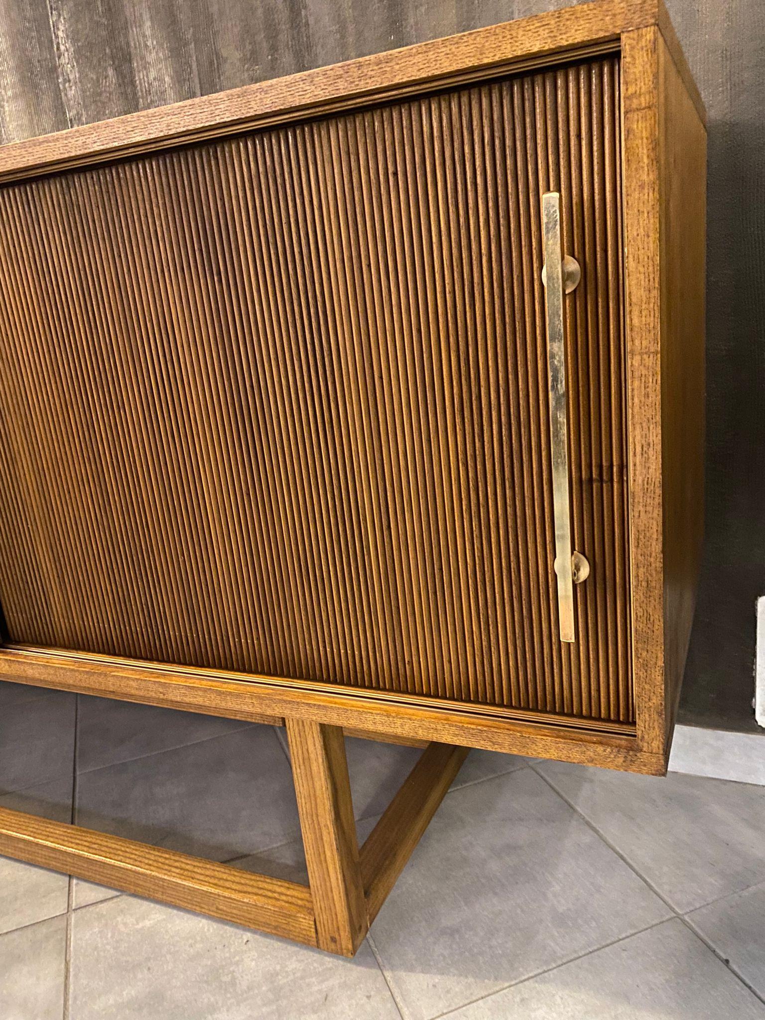Fatto a mano Italian Contemporary Mid-Century Style Geometric Woodand Brass Sideboard in vendita