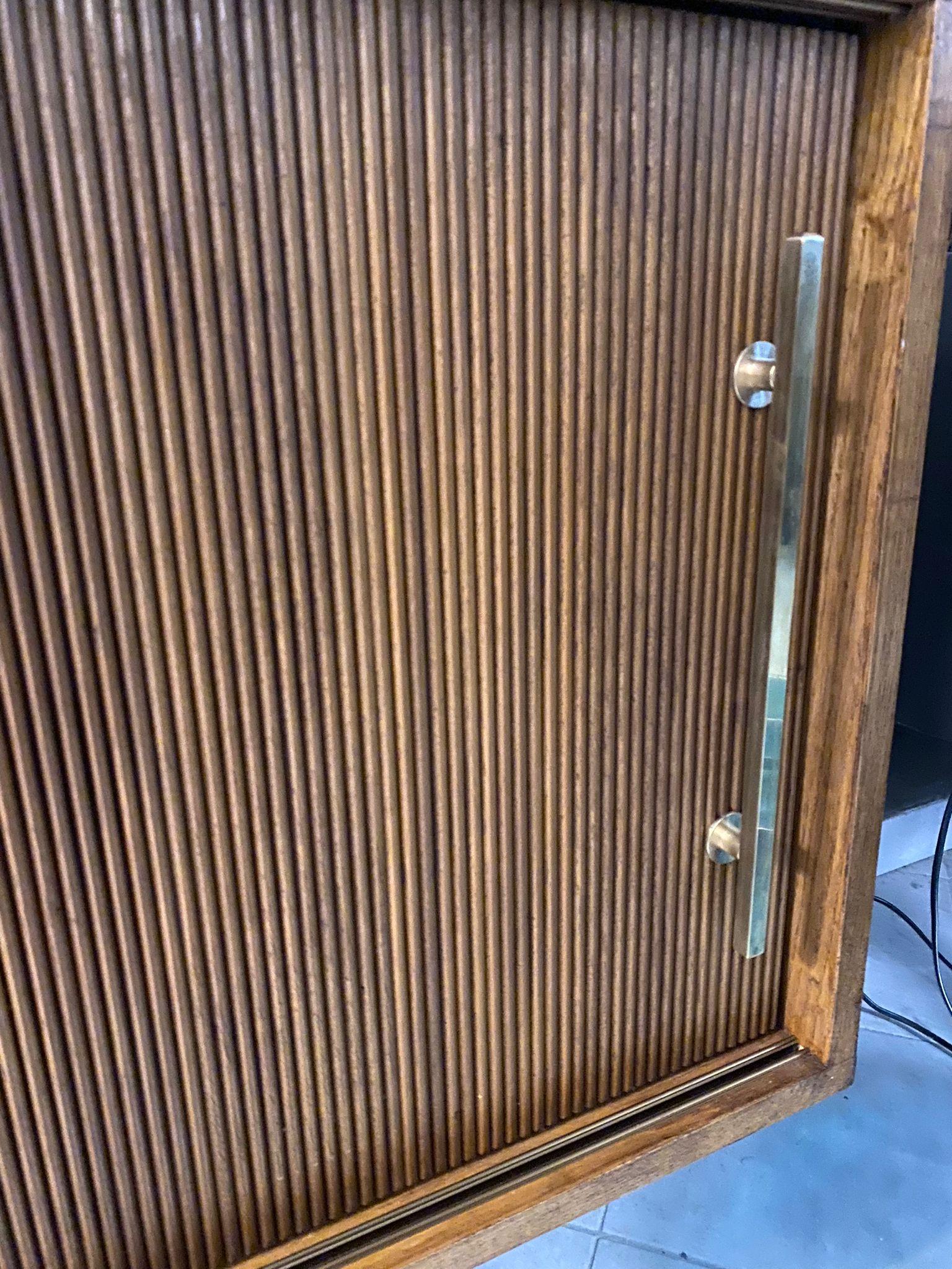 Italian Contemporary Mid-Century Style Geometric Woodand Brass Sideboard In condizioni Nuovo in vendita a Scandicci, Florence