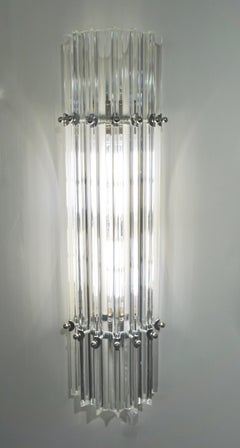 Italian Contemporary Minimalist Crystal Murano Glass Nickel Vertical Wall Light