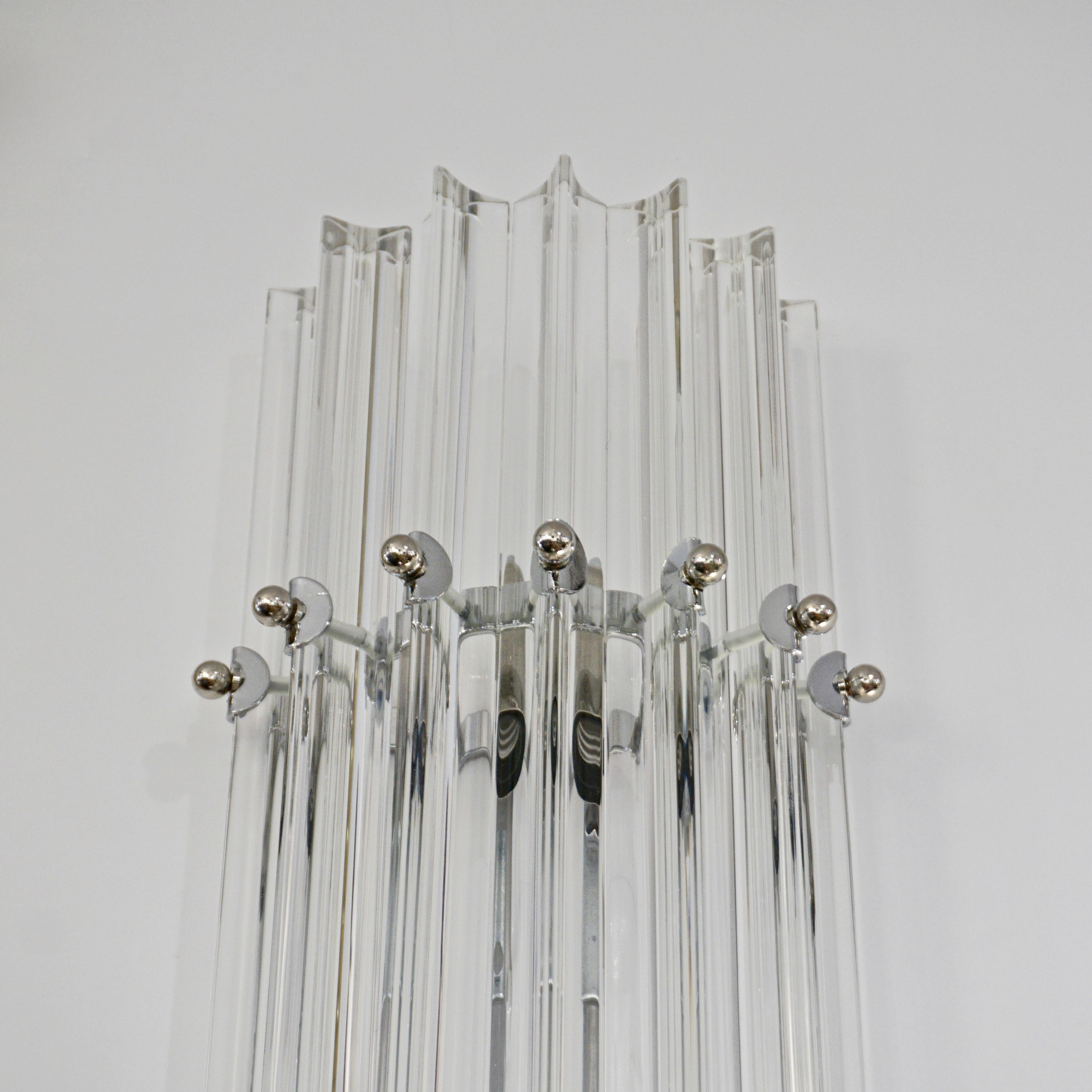 Organic Modern Italian Contemporary Minimalist Crystal Murano Glass Nickel Vertical Wall Light For Sale