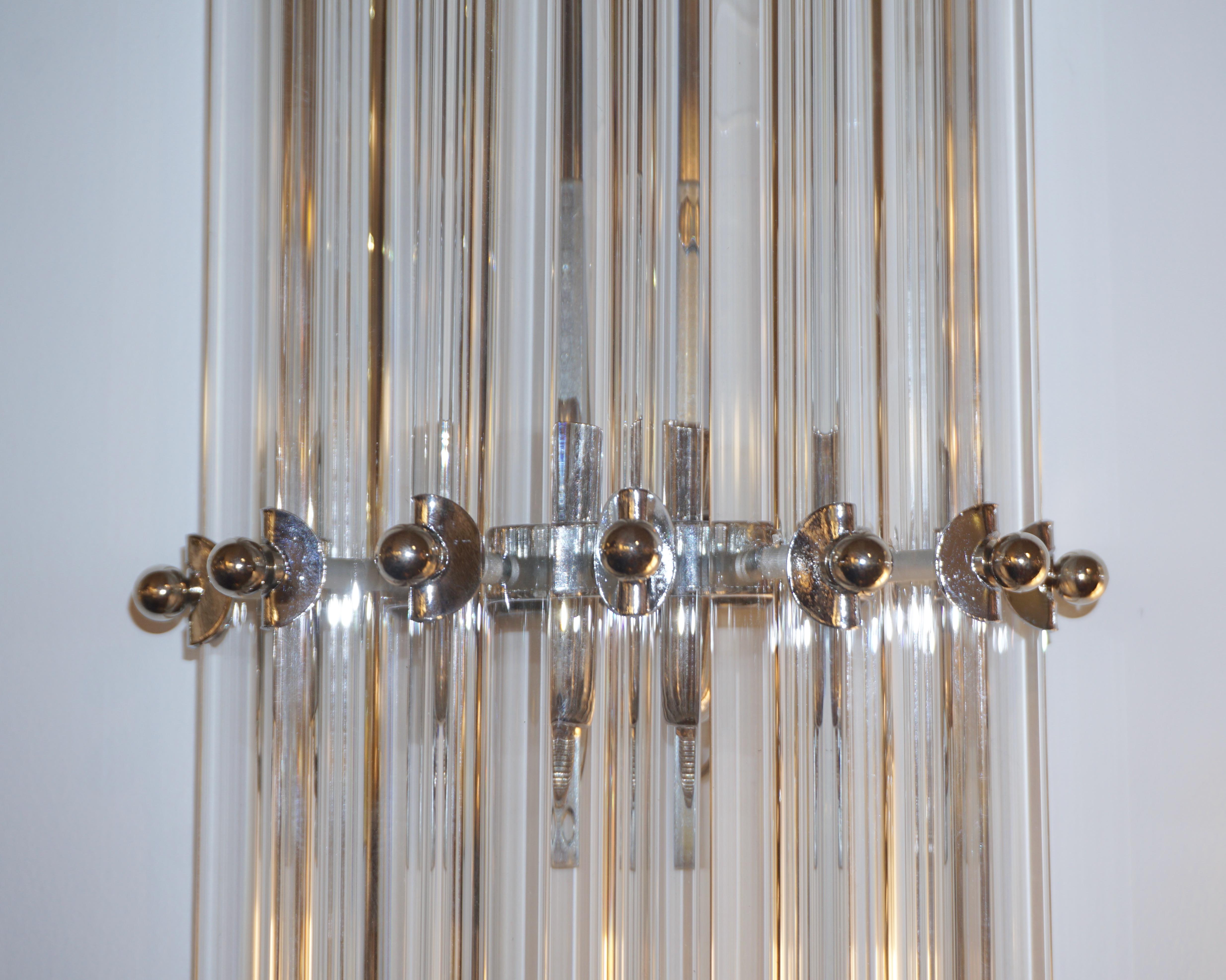 Hand-Crafted Italian Contemporary Minimalist Crystal Murano Glass Nickel Vertical Wall Light For Sale