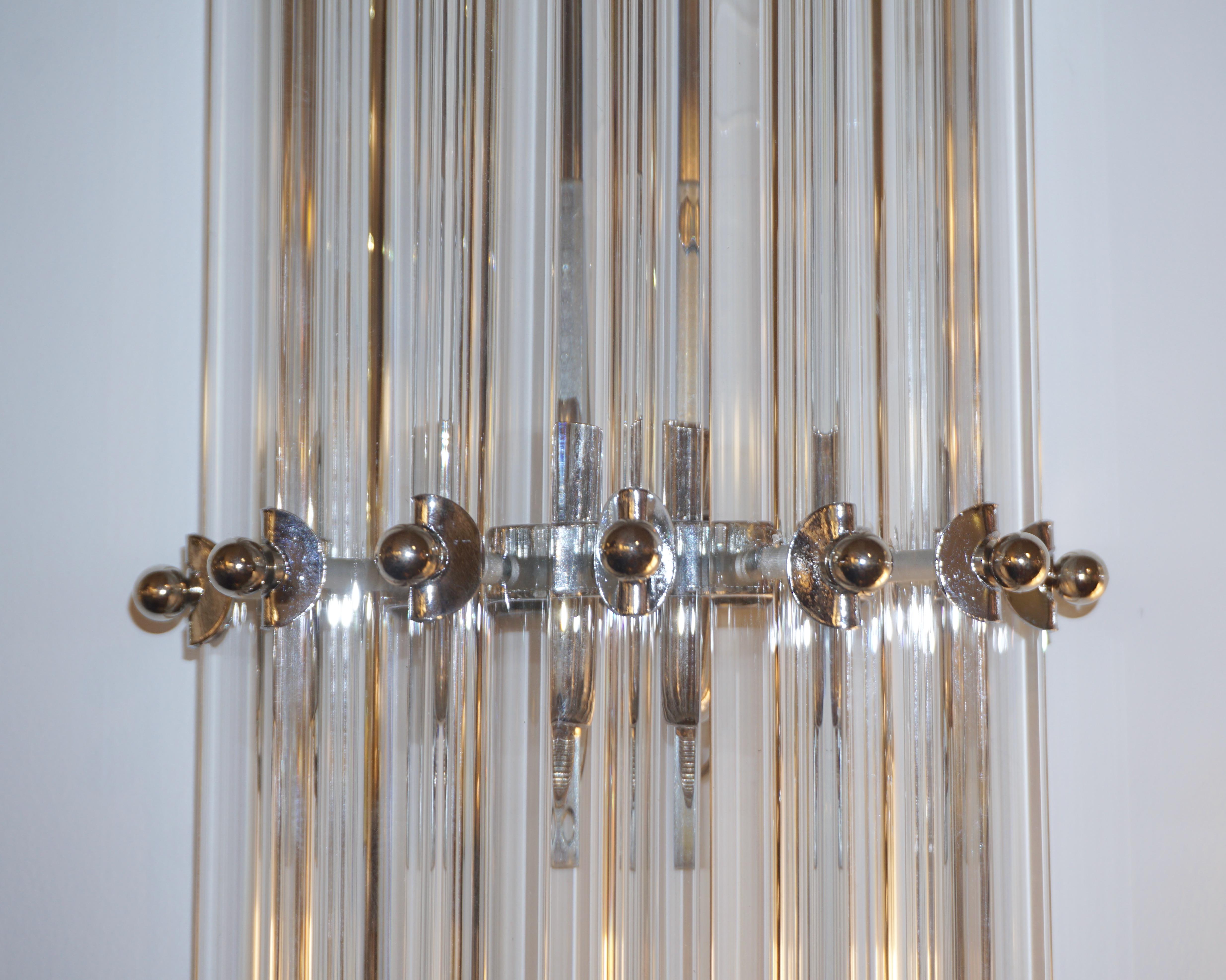 Polished Italian Contemporary Minimalist Crystal Murano Glass Nickel Vertical Wall Light For Sale