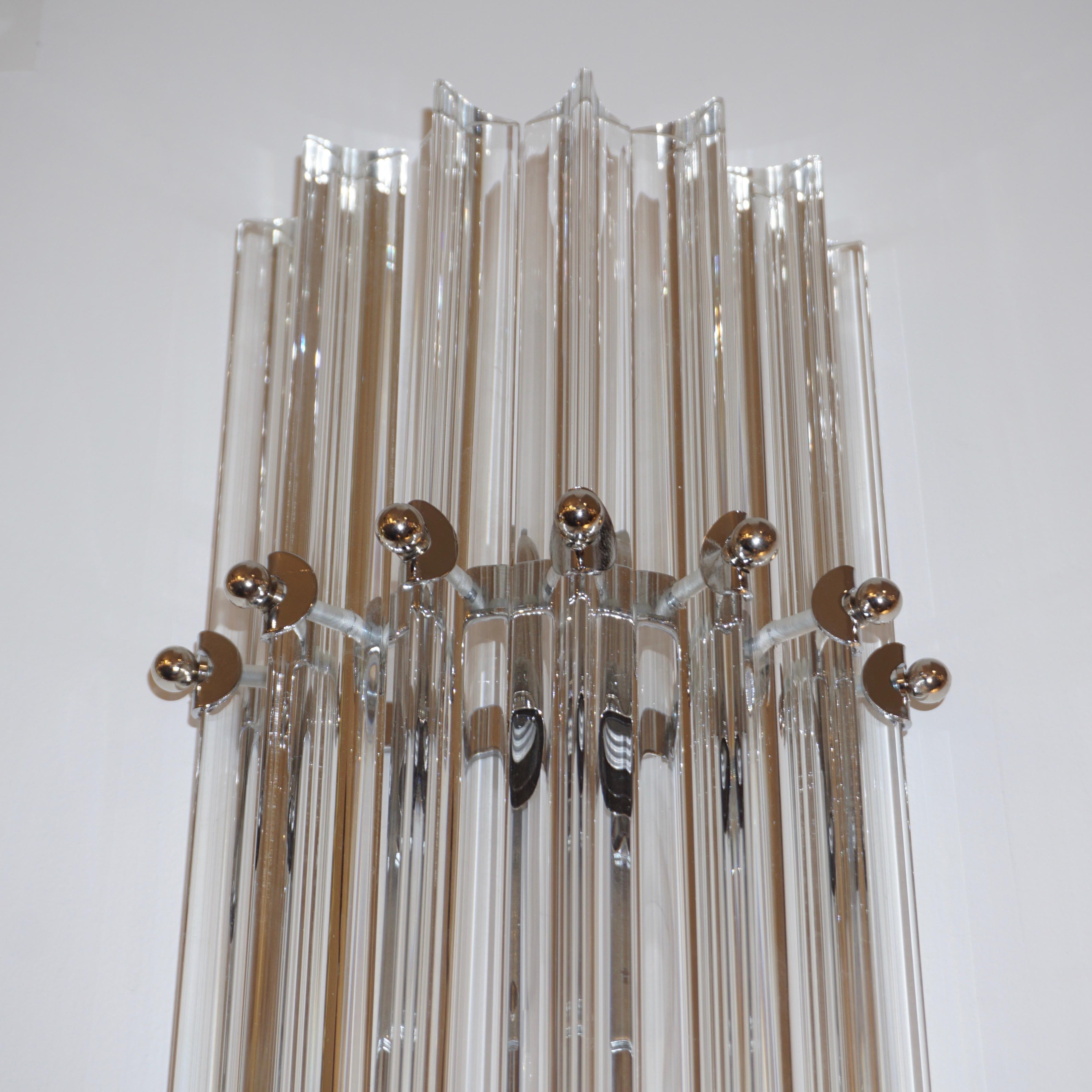 Italian Contemporary Minimalist Crystal Murano Glass Nickel Vertical Wall Light In New Condition For Sale In New York, NY
