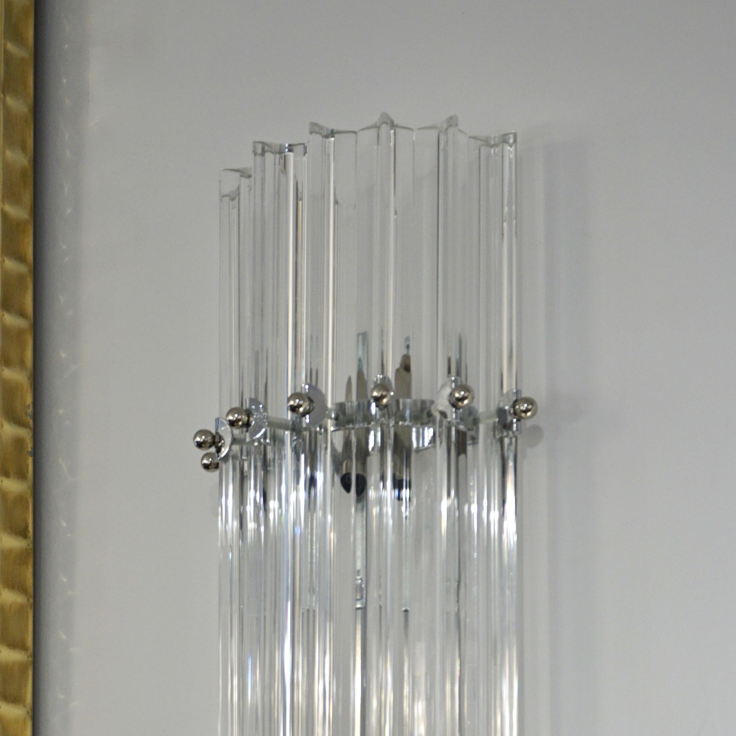 Italian Contemporary Minimalist Pair of Nickel & Crystal Murano Glass Sconces For Sale 1