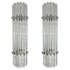 Italian Contemporary Minimalist Pair of Nickel & Crystal Murano Glass Sconces