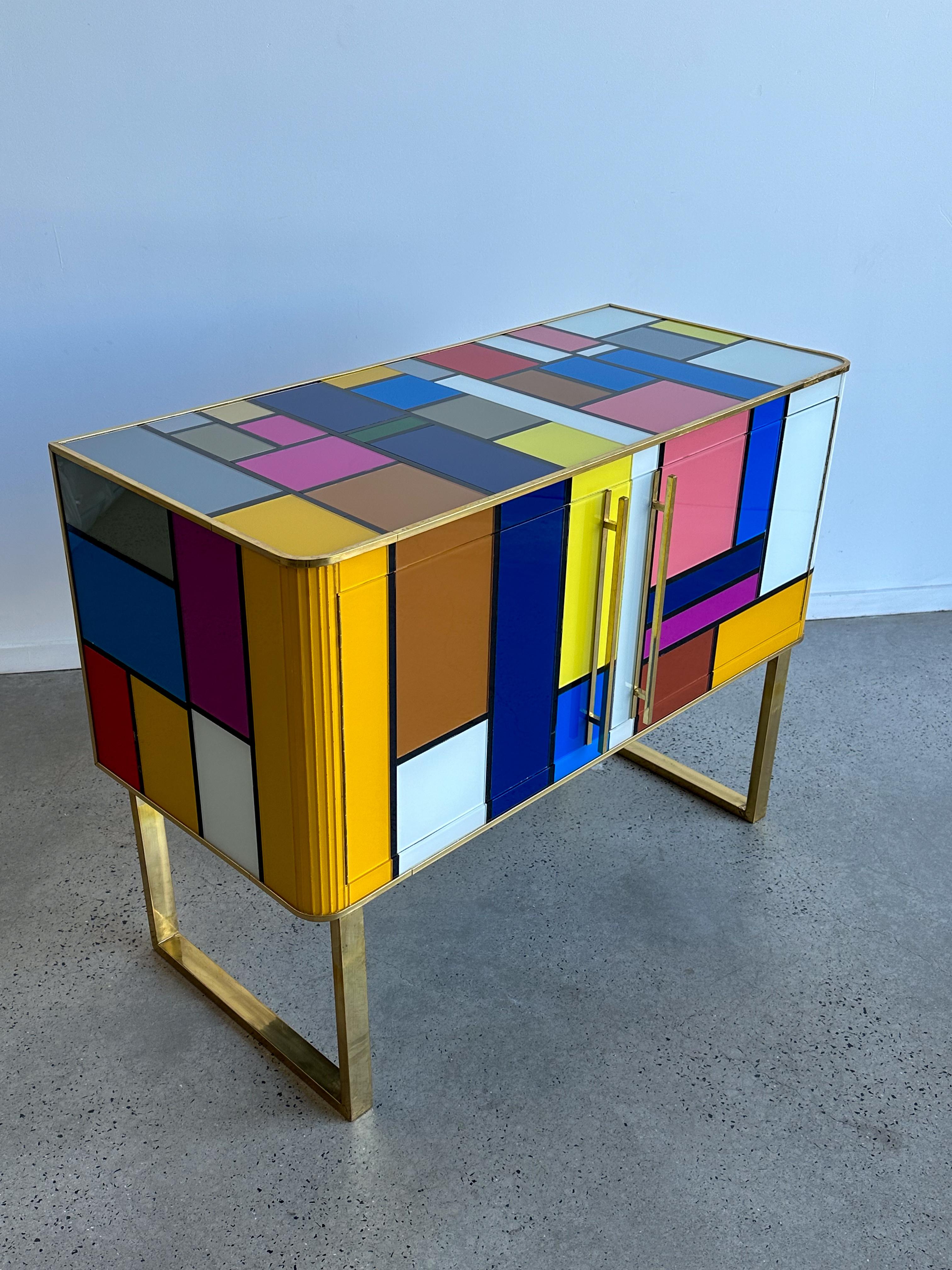 Mid-Century Modern Murano Glass, Brass & Wood  Sideboard by Lumini Collections For Sale