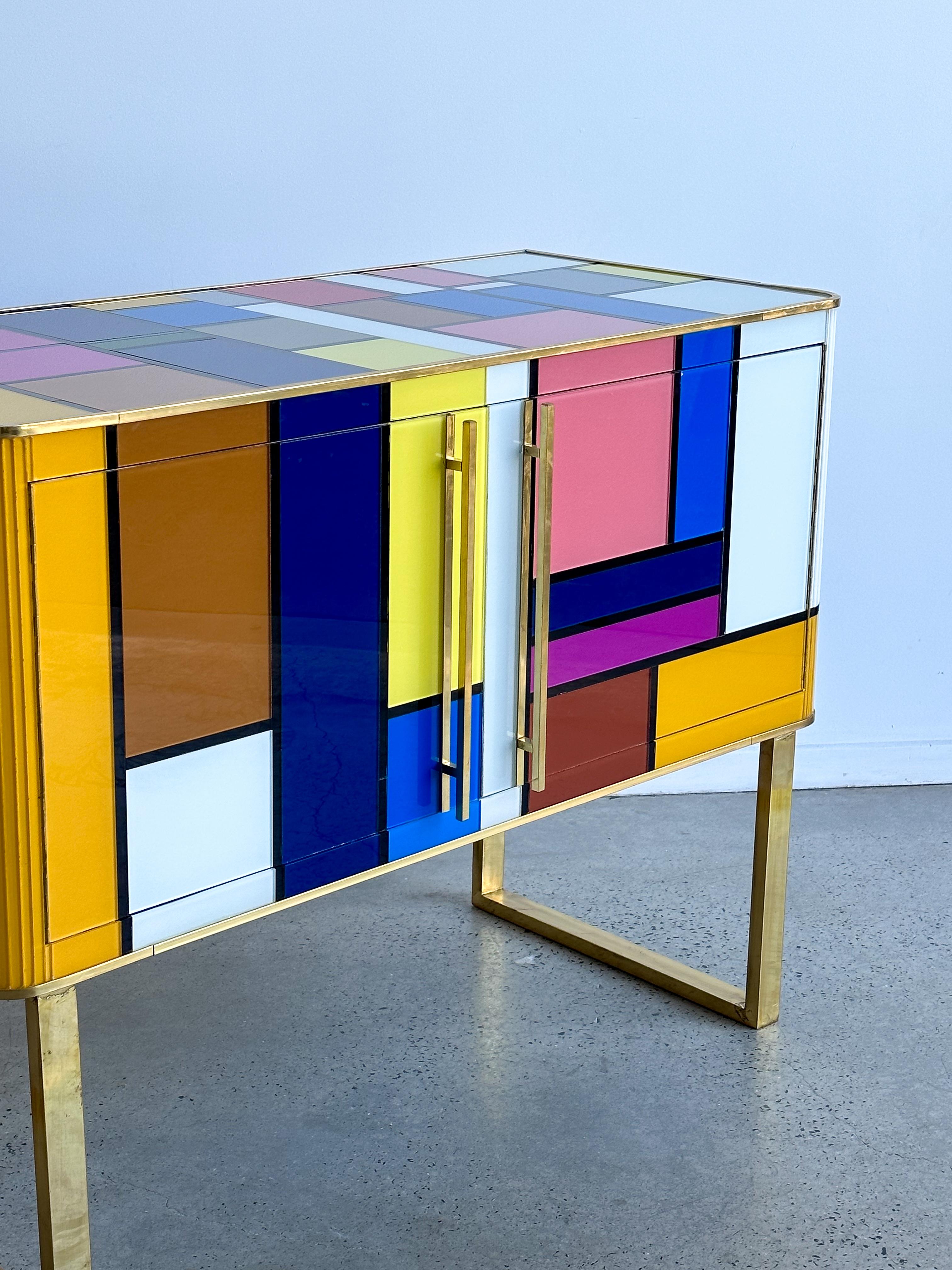 Italian Murano Glass, Brass & Wood  Sideboard by Lumini Collections For Sale