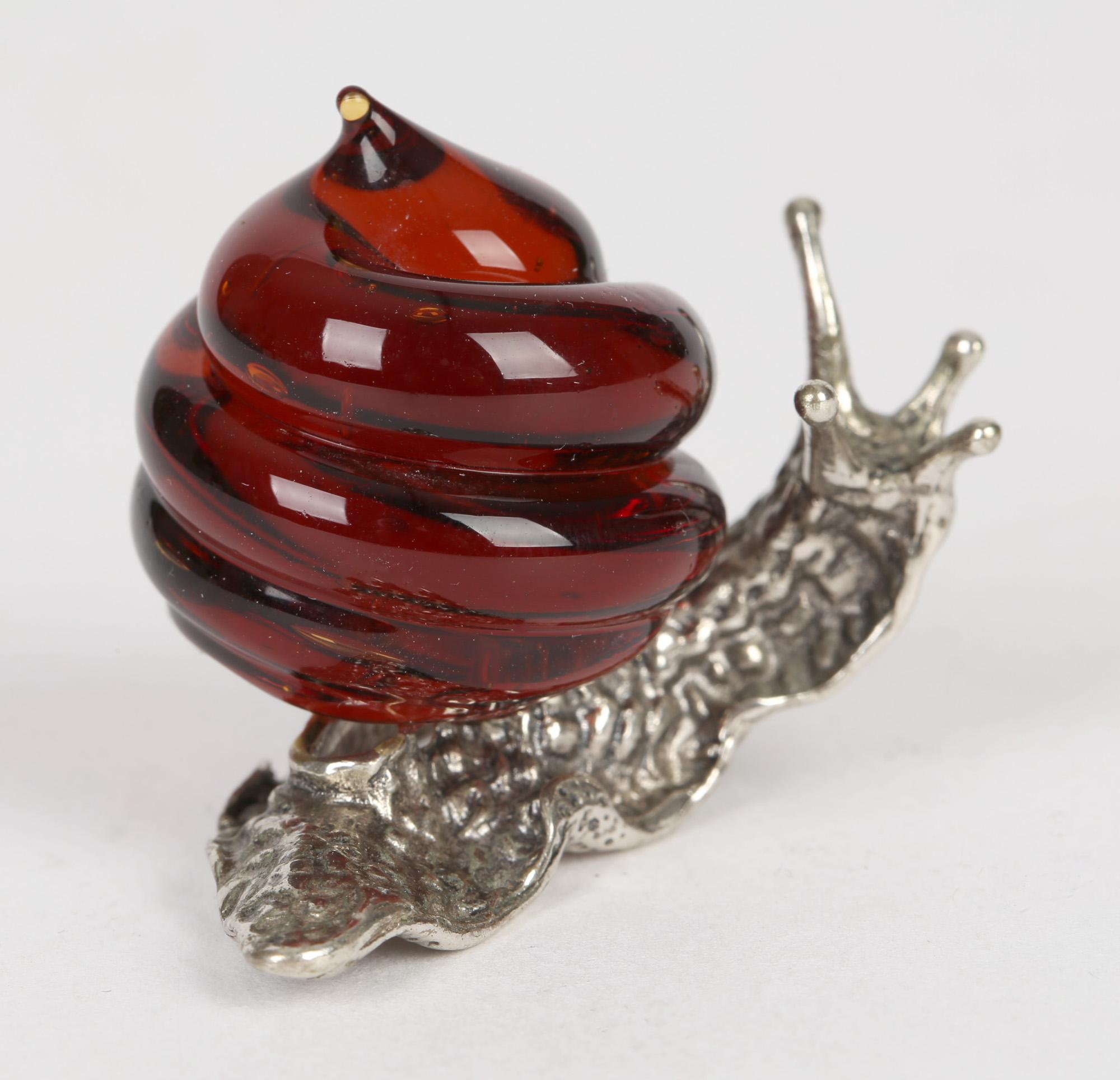 Italian Contemporary Murano Glass Mounted Silver Snail 4