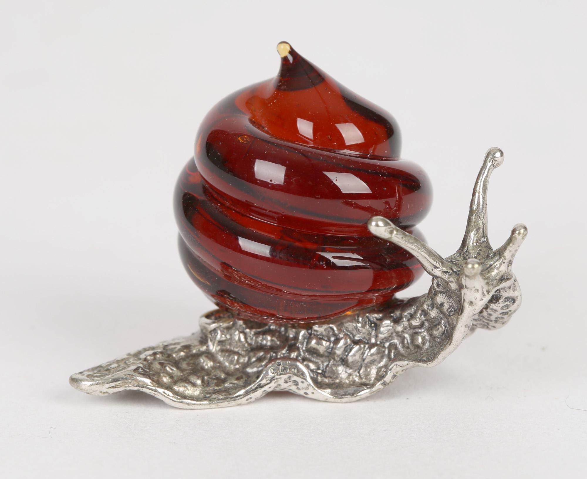 Hand-Crafted Italian Contemporary Murano Glass Mounted Silver Snail