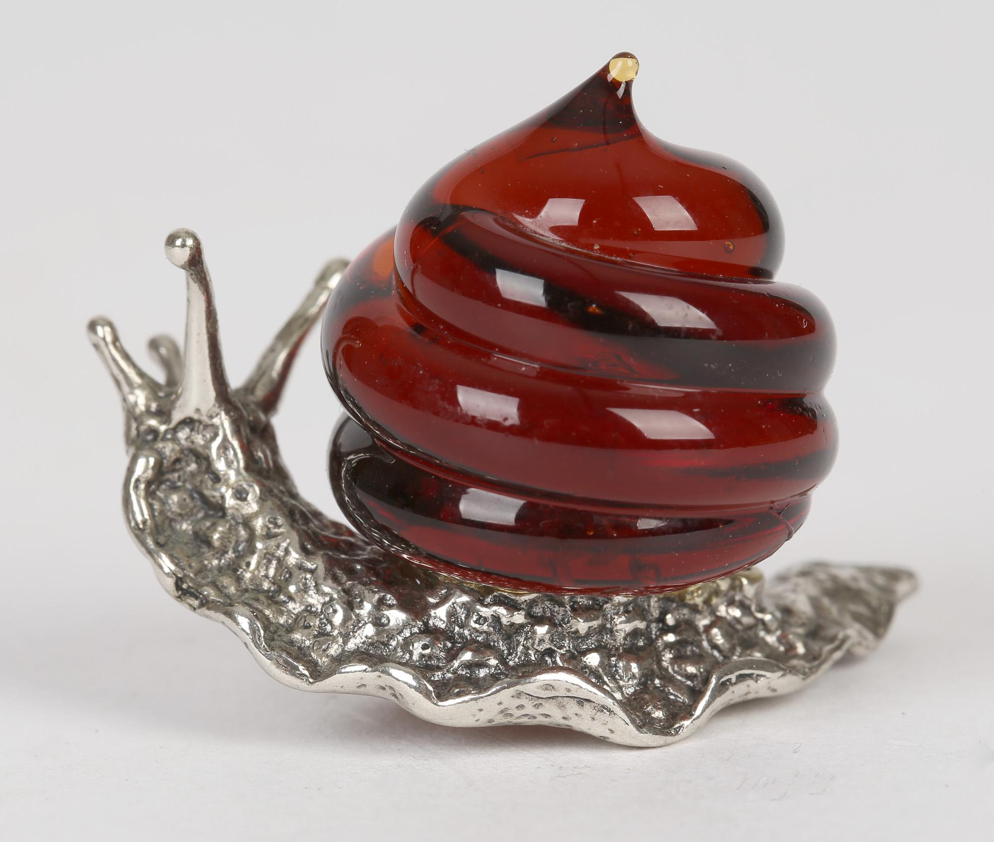 Italian Contemporary Murano Glass Mounted Silver Snail In Good Condition In Bishop's Stortford, Hertfordshire