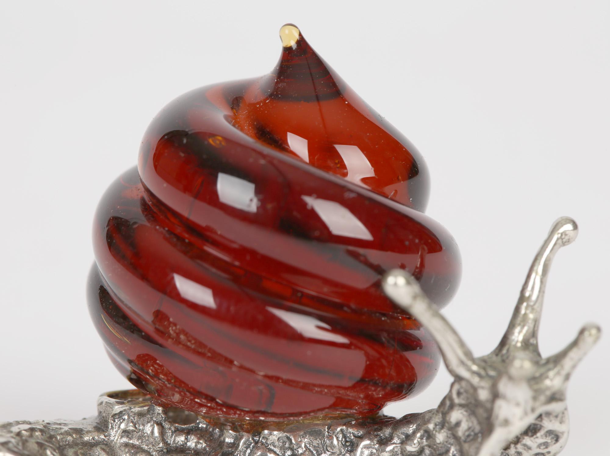 20th Century Italian Contemporary Murano Glass Mounted Silver Snail