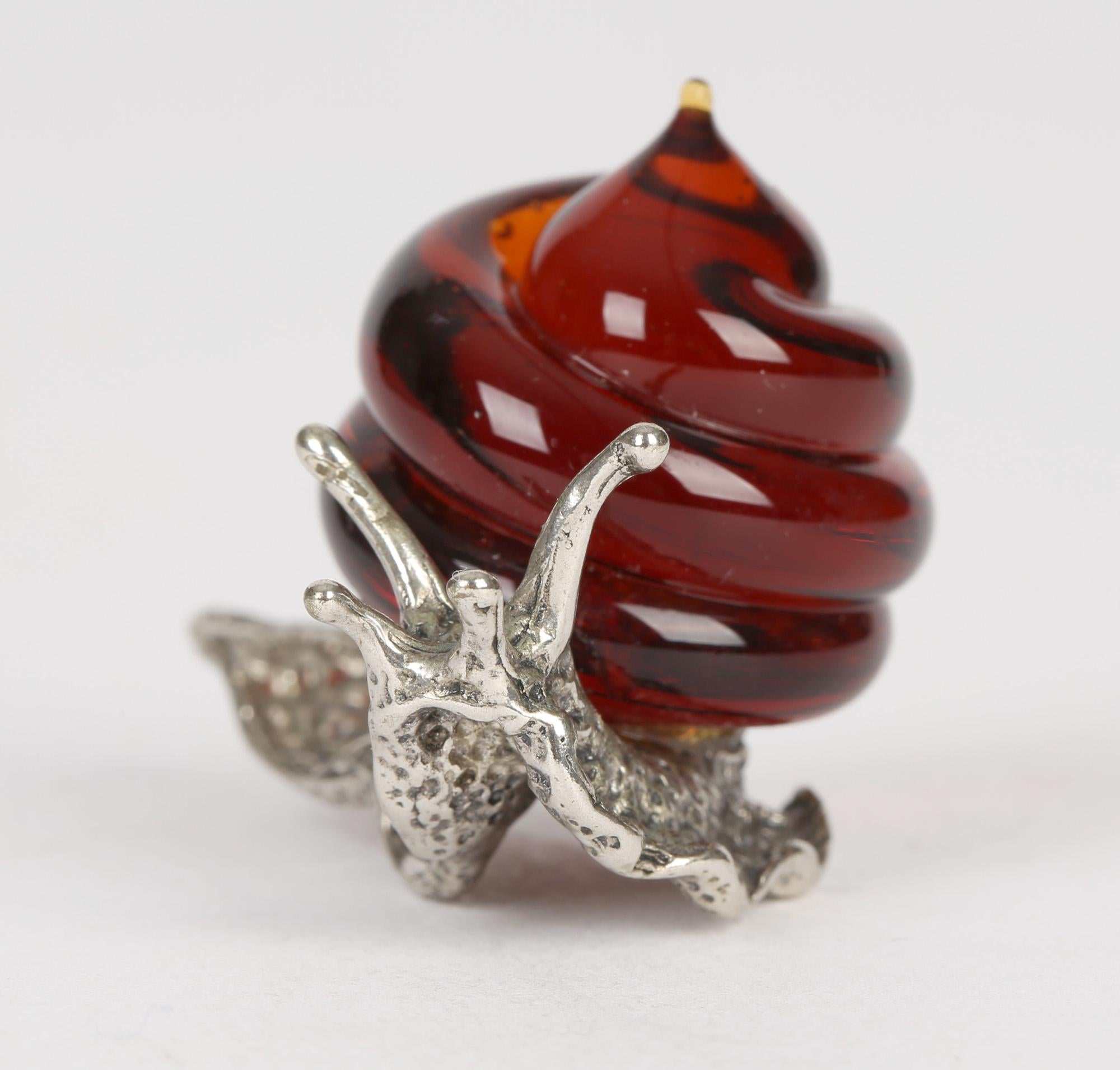 Italian Contemporary Murano Glass Mounted Silver Snail 1